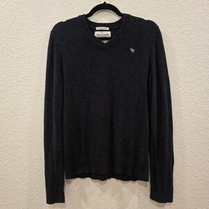 Abercrombie & Fitch Mens Cashmere Blend V-Neck Sweater Charcoal Grey Small Logo